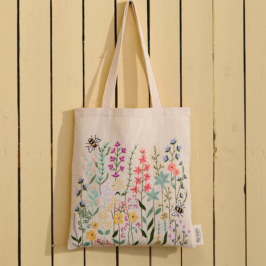 Bees & Blooms Embroidered Tote Bag