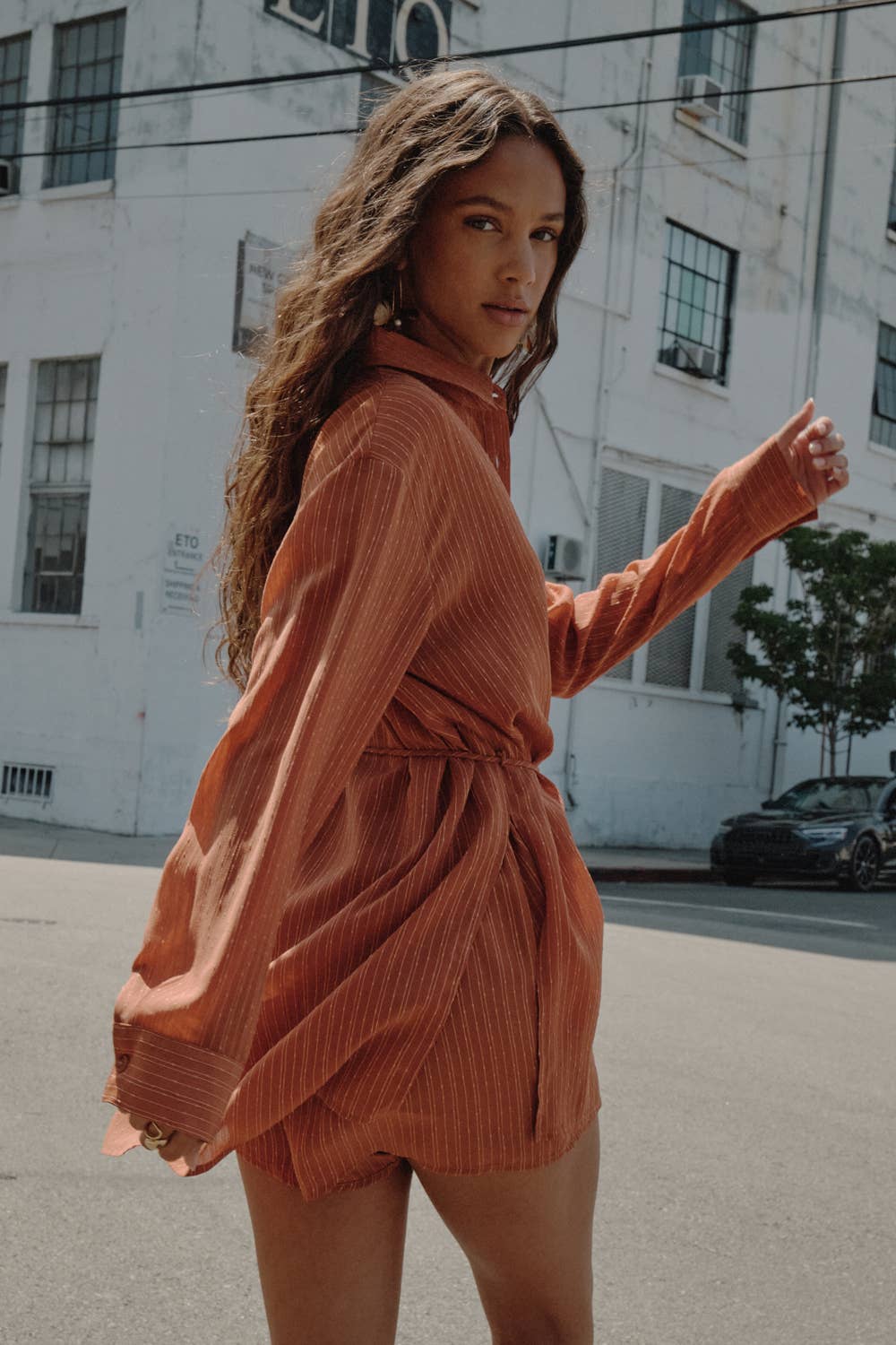 Scorcher Belted Button-Up Shirt Romper