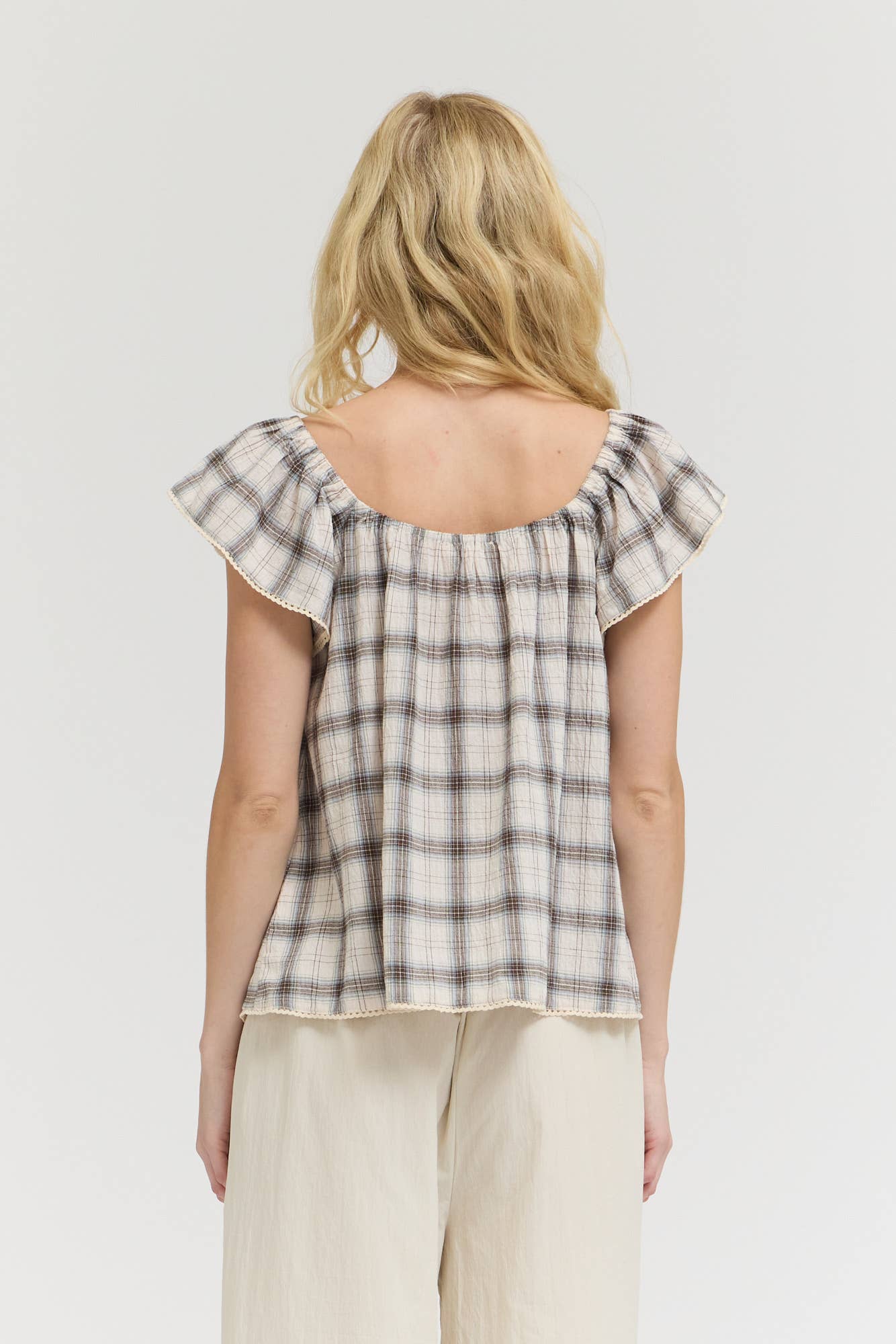 PLAID EYELET BLOUSE