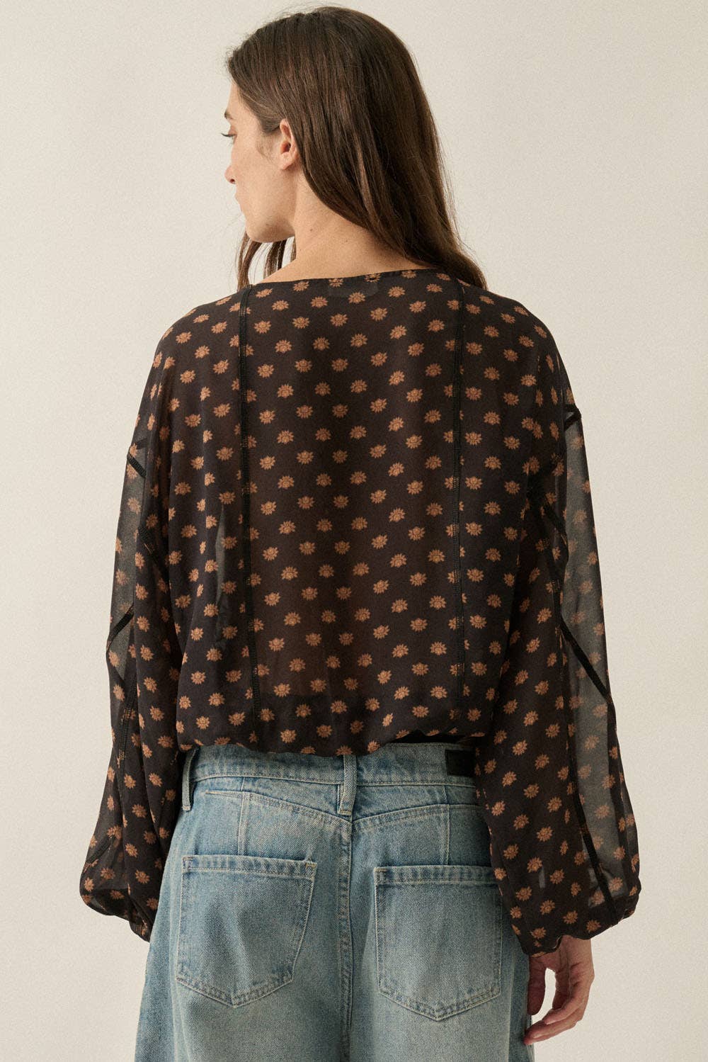 Floral Balloon-Sleeve Bodysuit