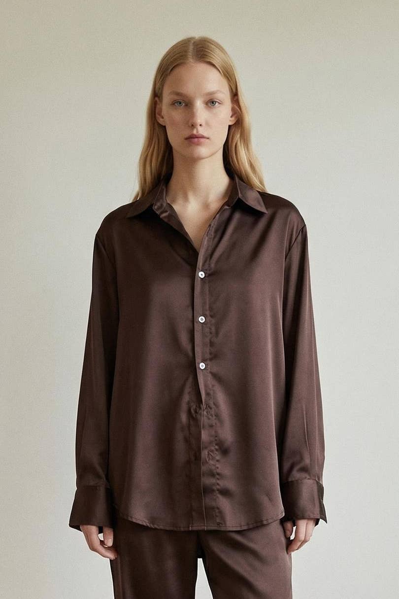 Silky Satin Oversized Button Up Shirt