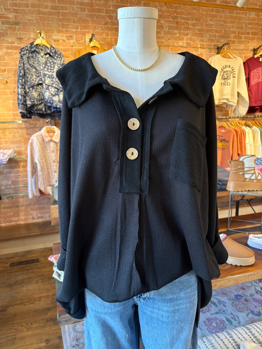 Wilders Waffle Knit Buttoned Long Sleeve Top