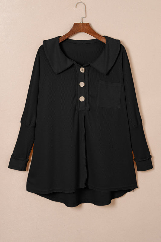 Wilders Waffle Knit Buttoned Long Sleeve Top