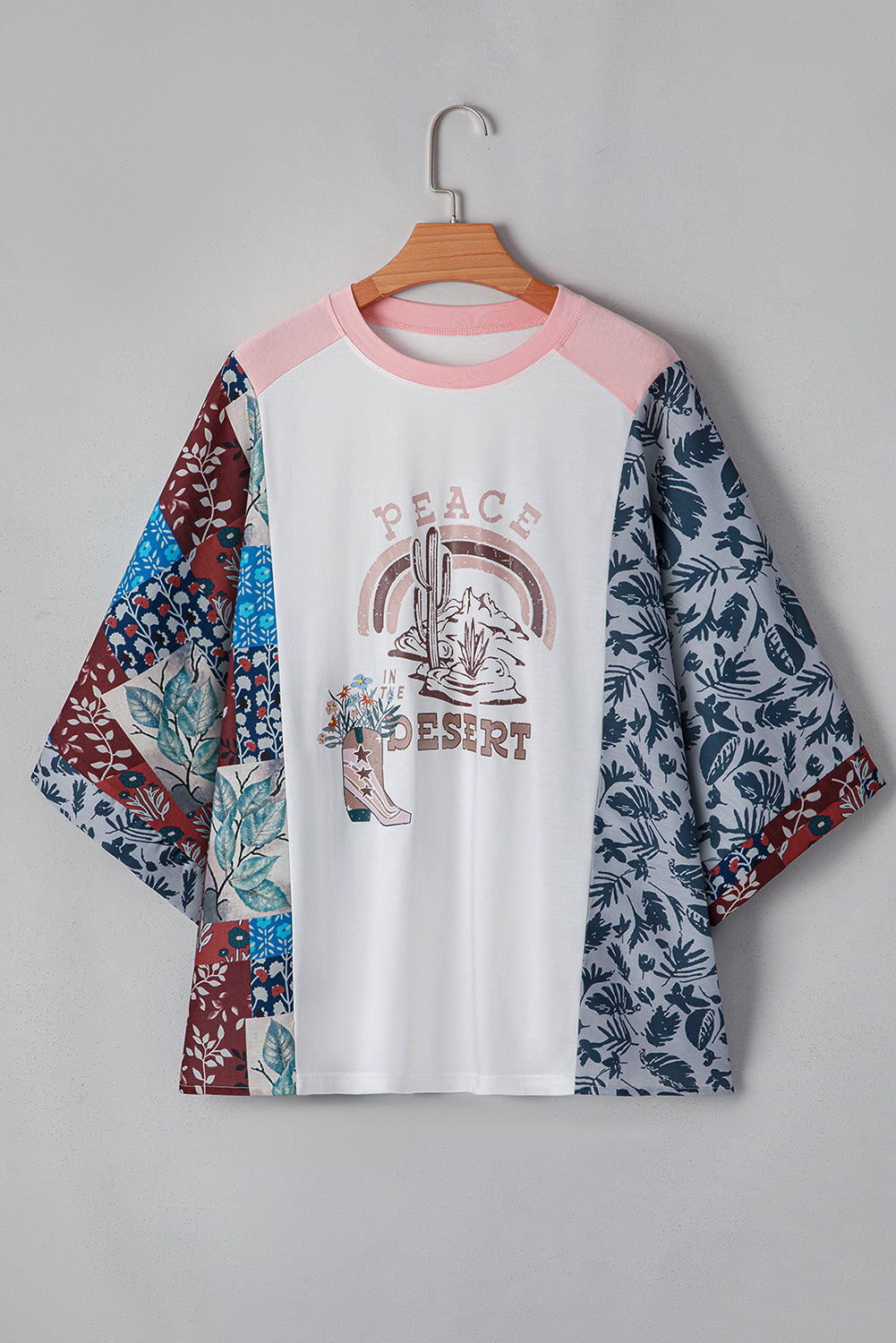 Patchwork Sleeve Peace Desert Graphic Top