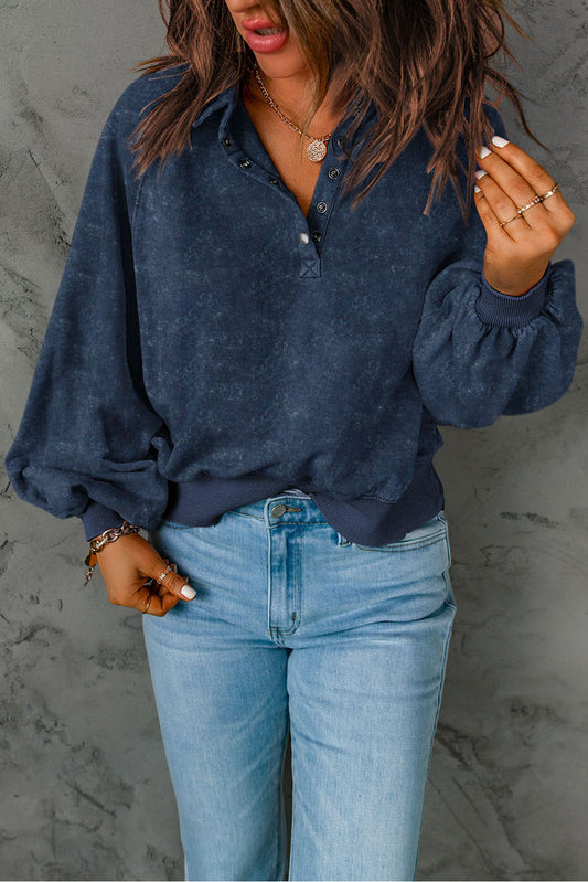 Washed Snap Button Pullover Sweatshirt