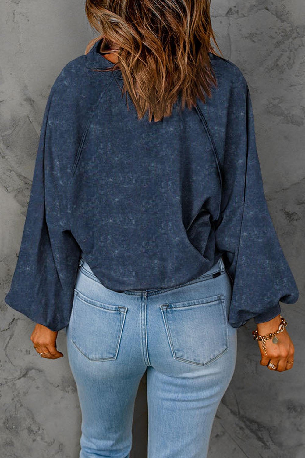 Washed Snap Button Pullover Sweatshirt
