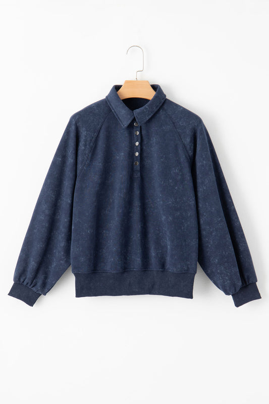 Washed Snap Button Pullover Sweatshirt