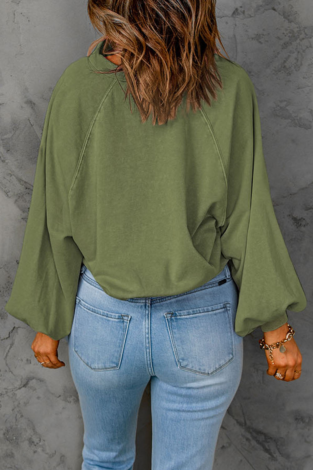 Washed Snap Button Pullover Sweatshirt