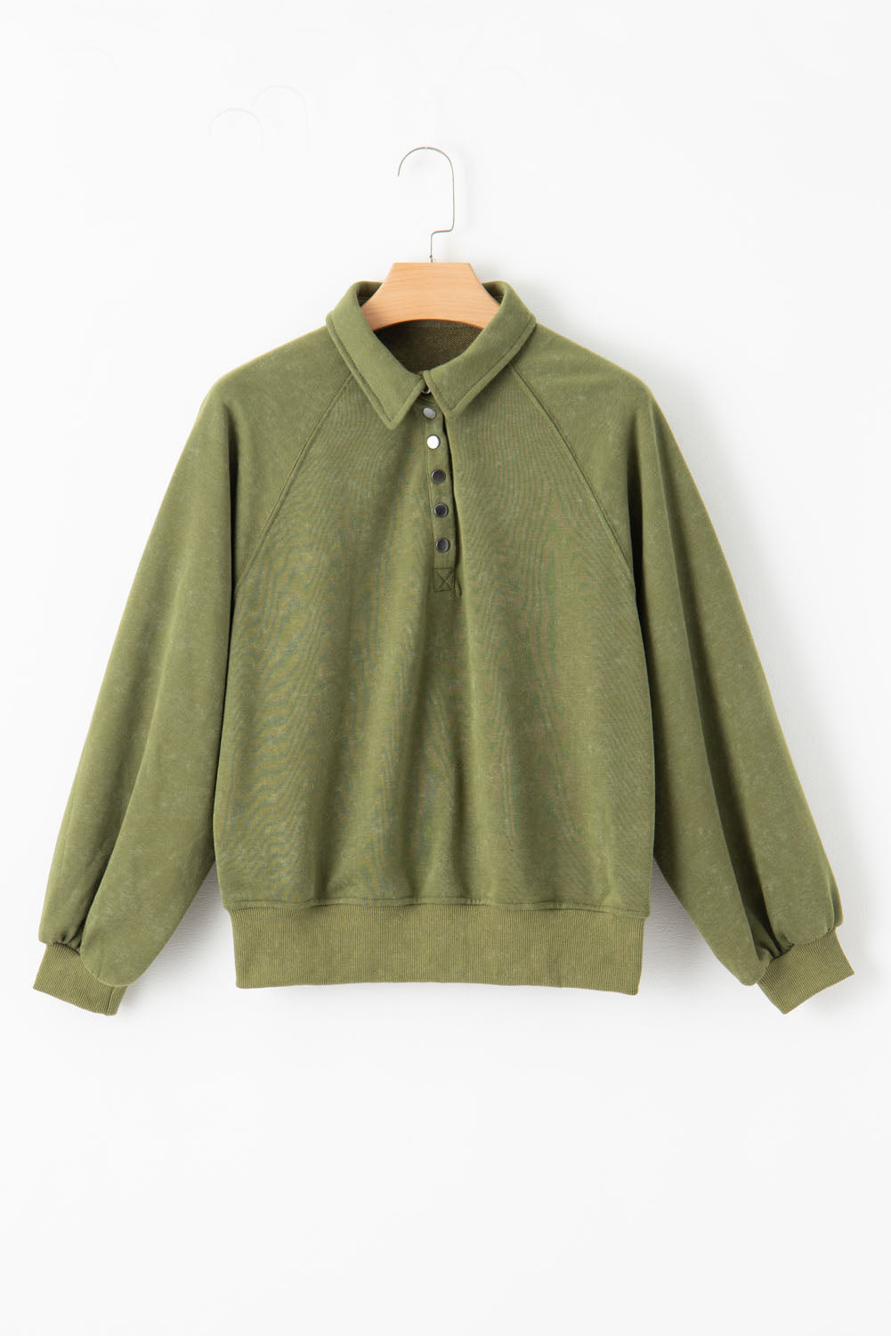 Washed Snap Button Pullover Sweatshirt