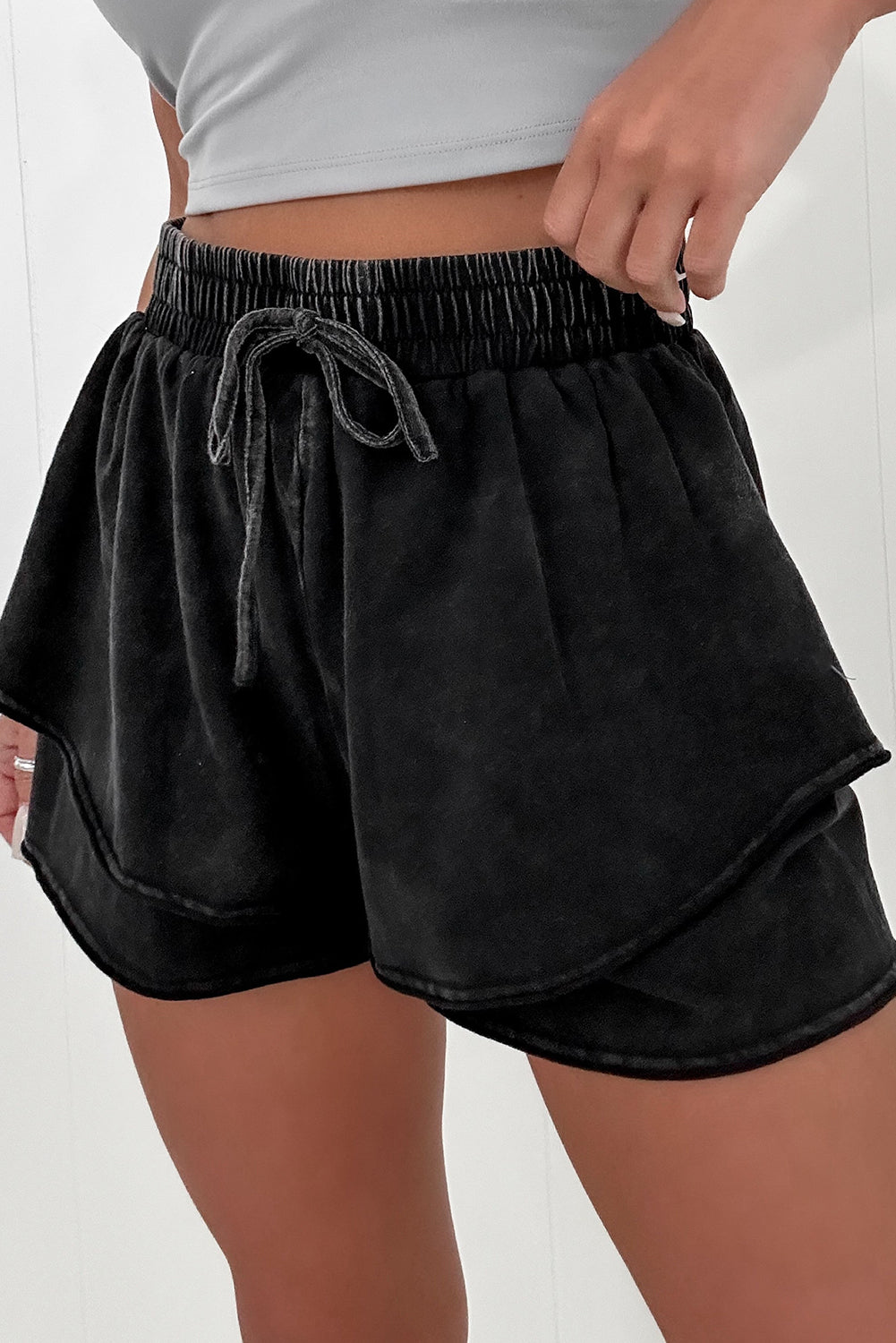 Mineral Wash French Terry High Waist Casual Shorts