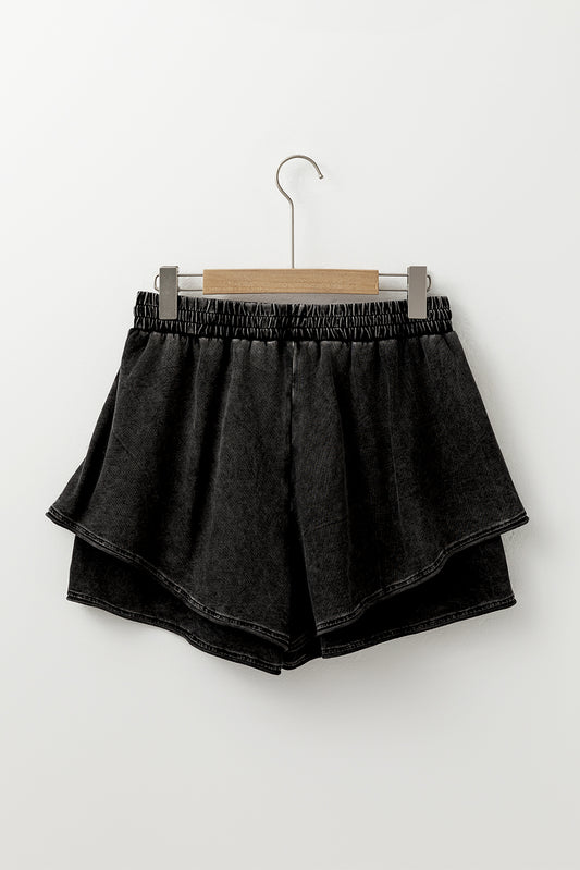 Mineral Wash French Terry High Waist Casual Shorts