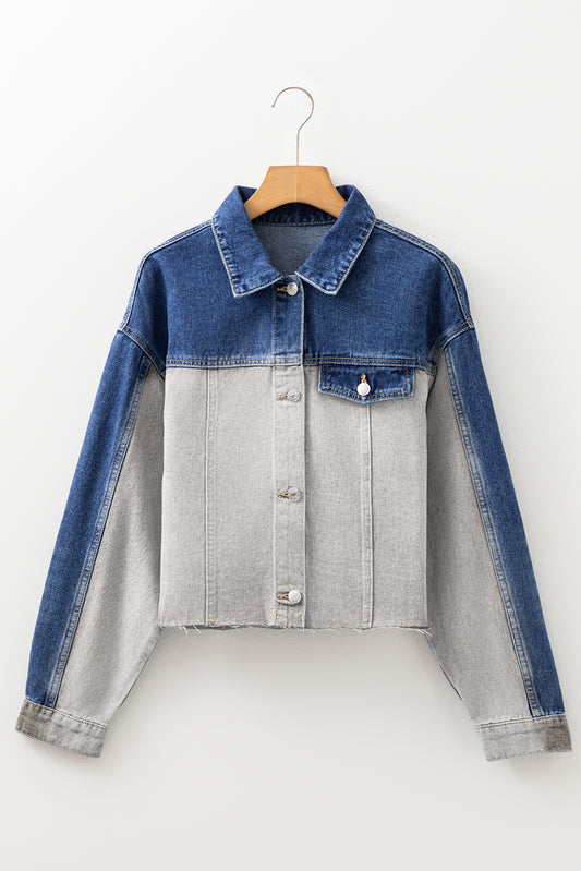 Color Block Distress Denim Jacket