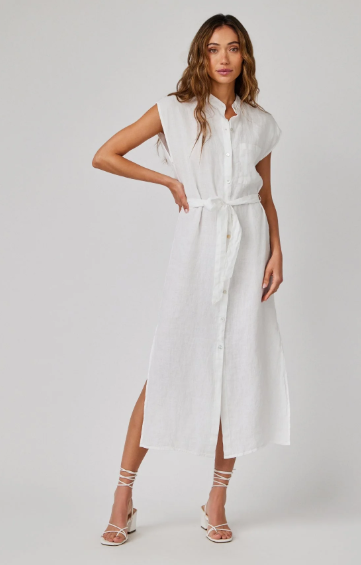 Bella Dahl Linen Cap Sleeve Button Front Midi Dress