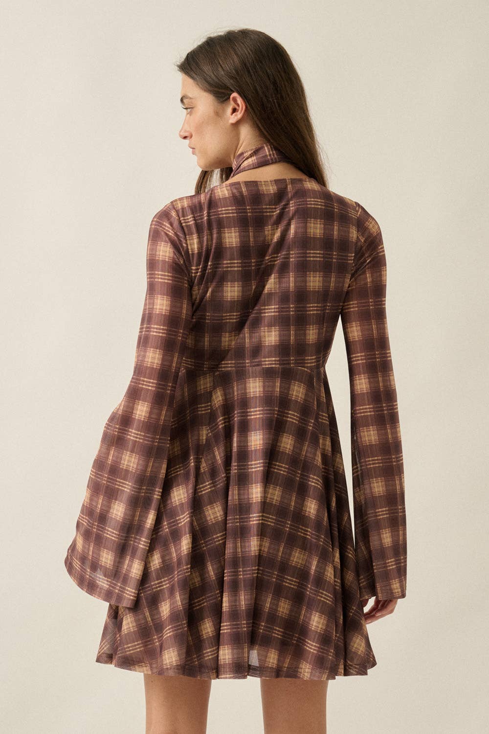 Belle-Sleeve Mini Dress with Scarf