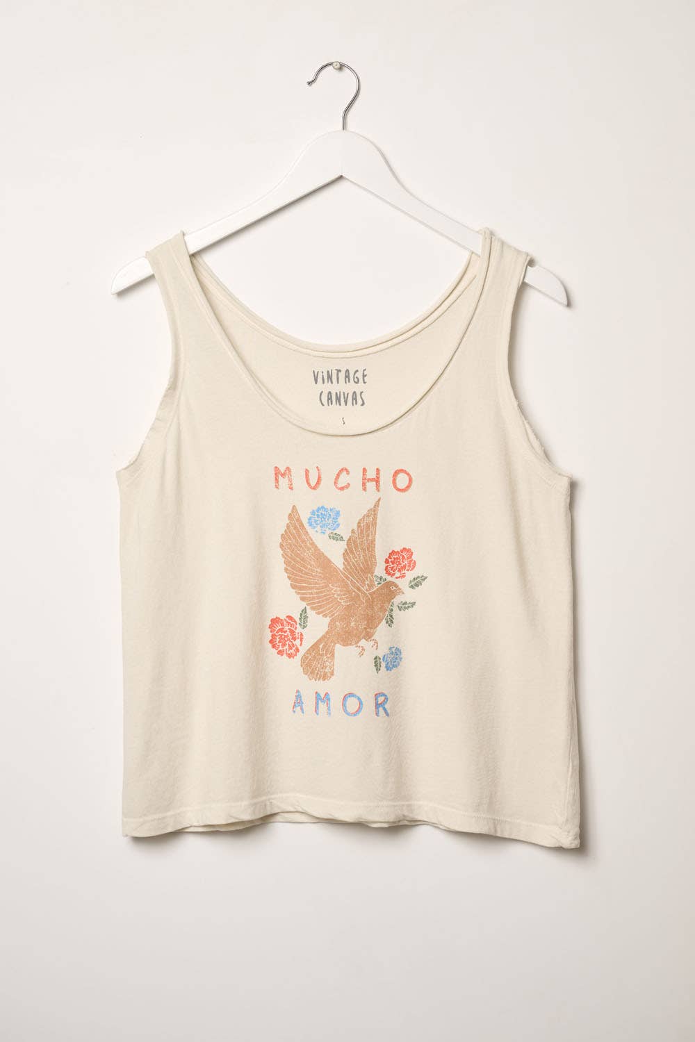Mucho Amor Dove Vintage-Wash Graphic Tank Top
