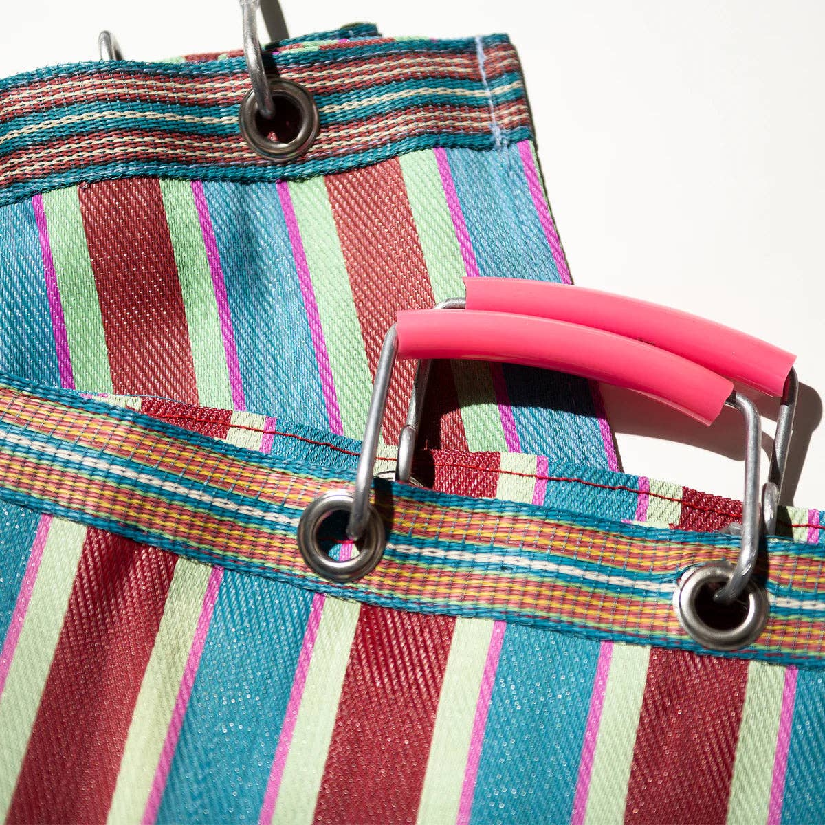 RECYCLED PLASTIC STRIPE BAG - Square: Green x Purple