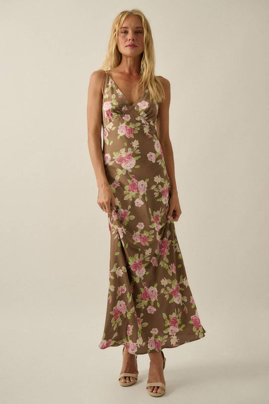 Flora Satin Bias Sleeveless Maxi Dress