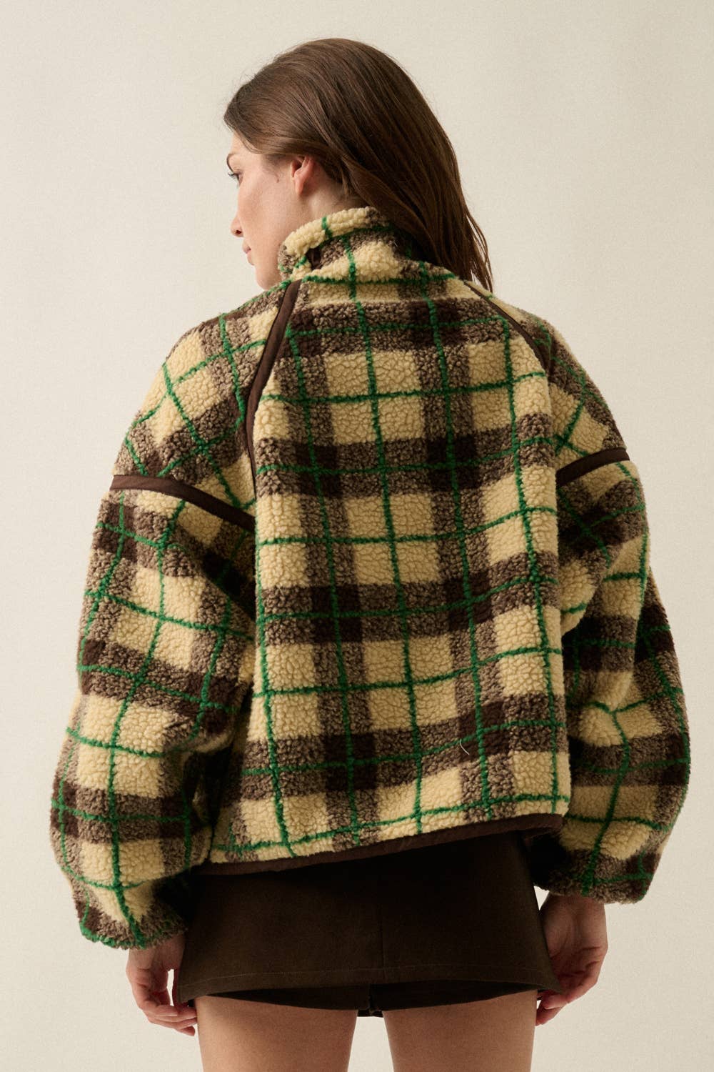 Max Plaid-Print Sherpa Jacket