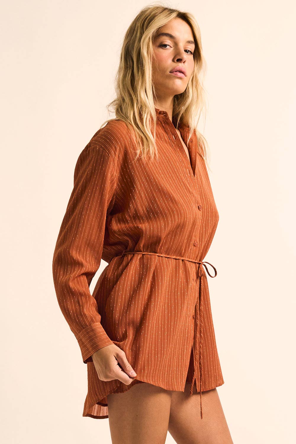 Scorcher Belted Button-Up Shirt Romper