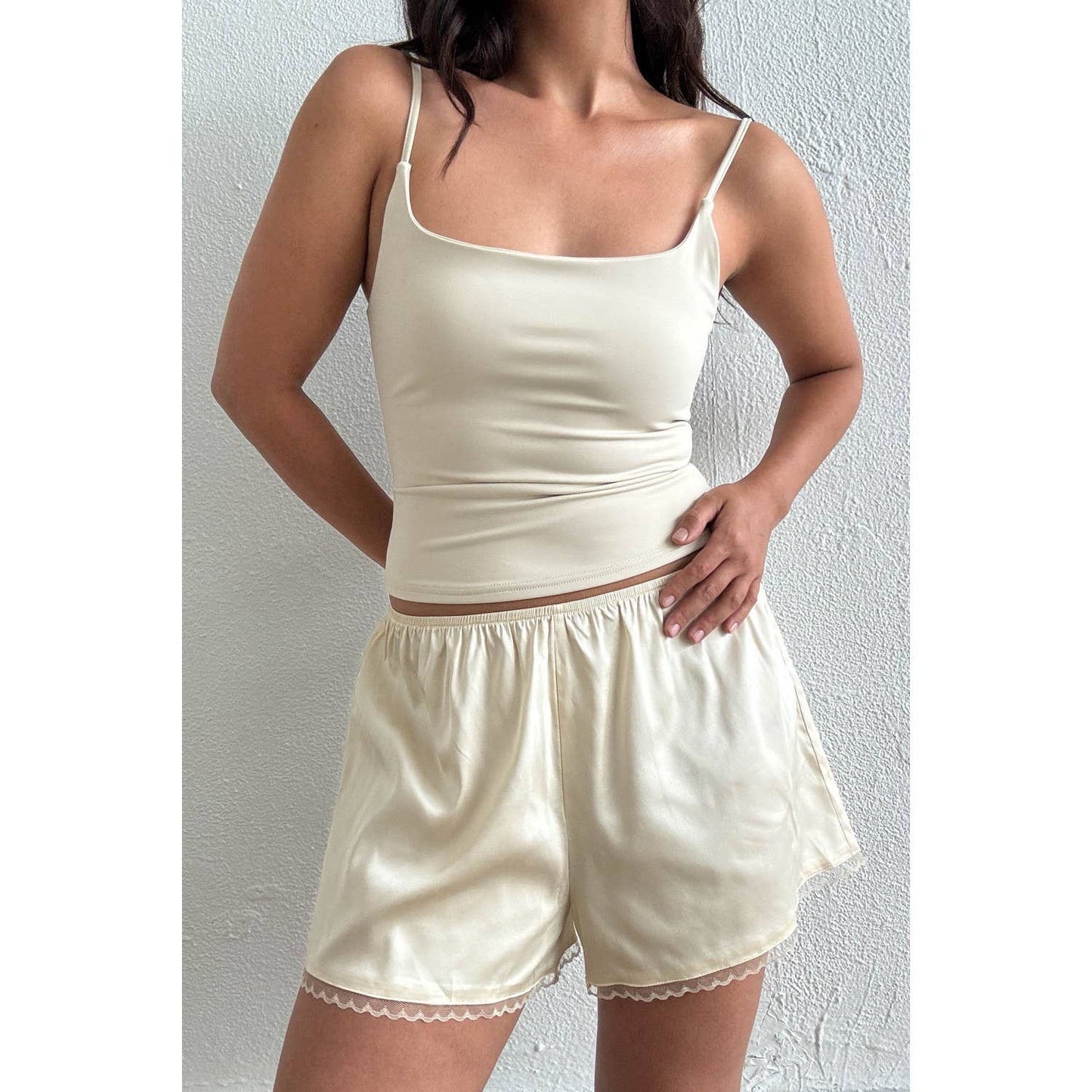 Satin Lace Trim Shorts