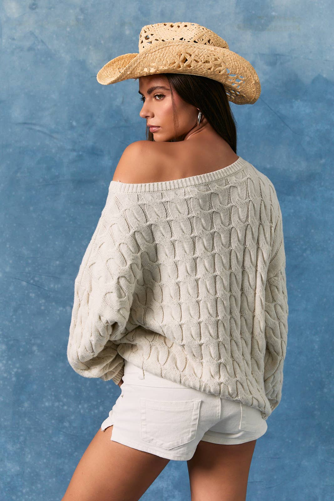 BOAT NECK AMERICAN FLAG CABLE SWEATER TOP