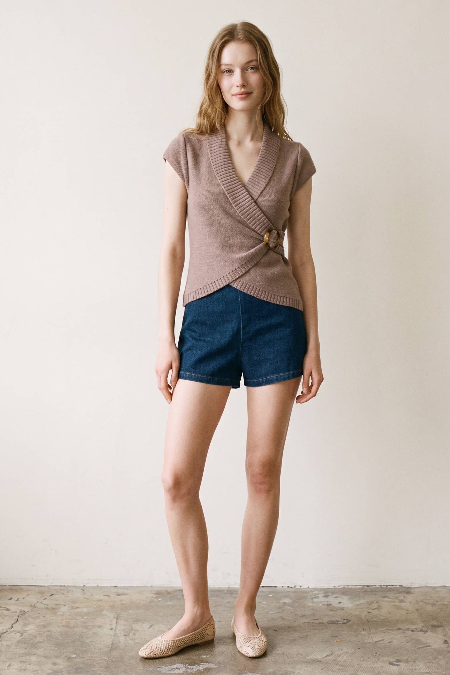 Inez Crossover Buckle Knit Top
