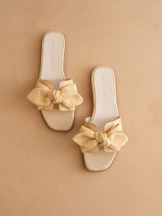 The Ginny Natural Textured Bow Slide