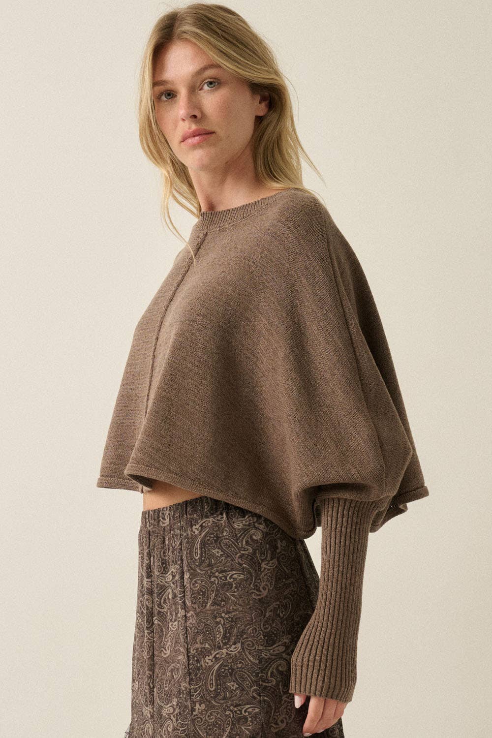 Dolman-Sleeve Cropped Sweater