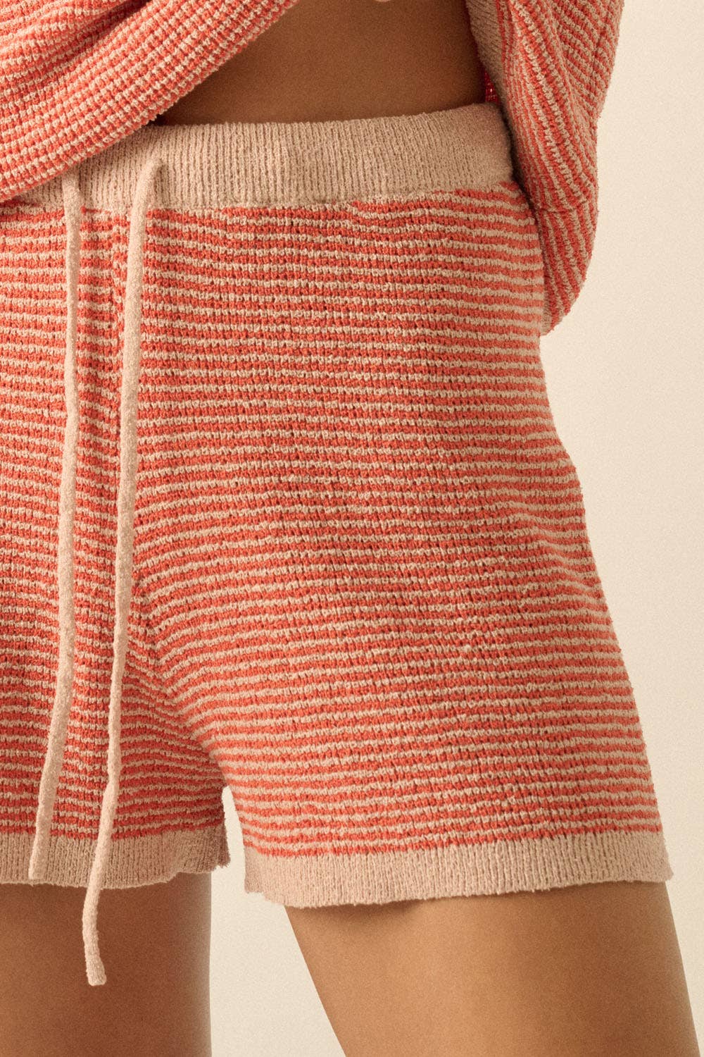 Striped Knit Wide-Leg Drawstring Sweater Shorts