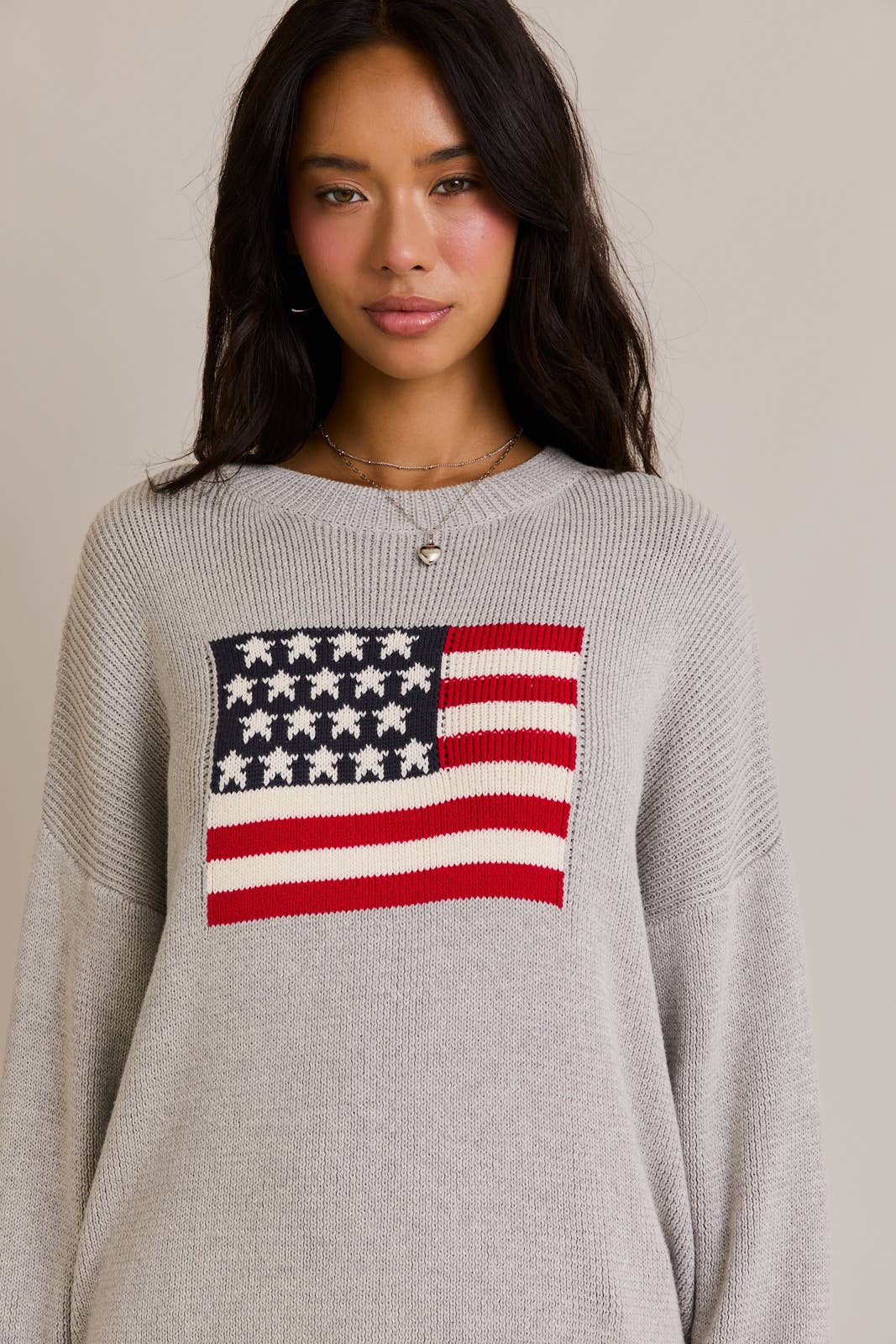 Round Neck Oversized Flag Sweater