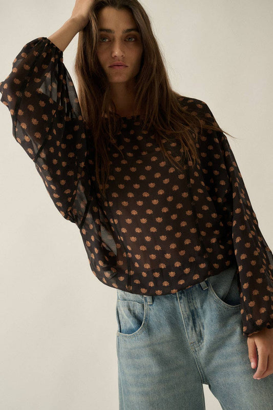 Floral Balloon-Sleeve Bodysuit