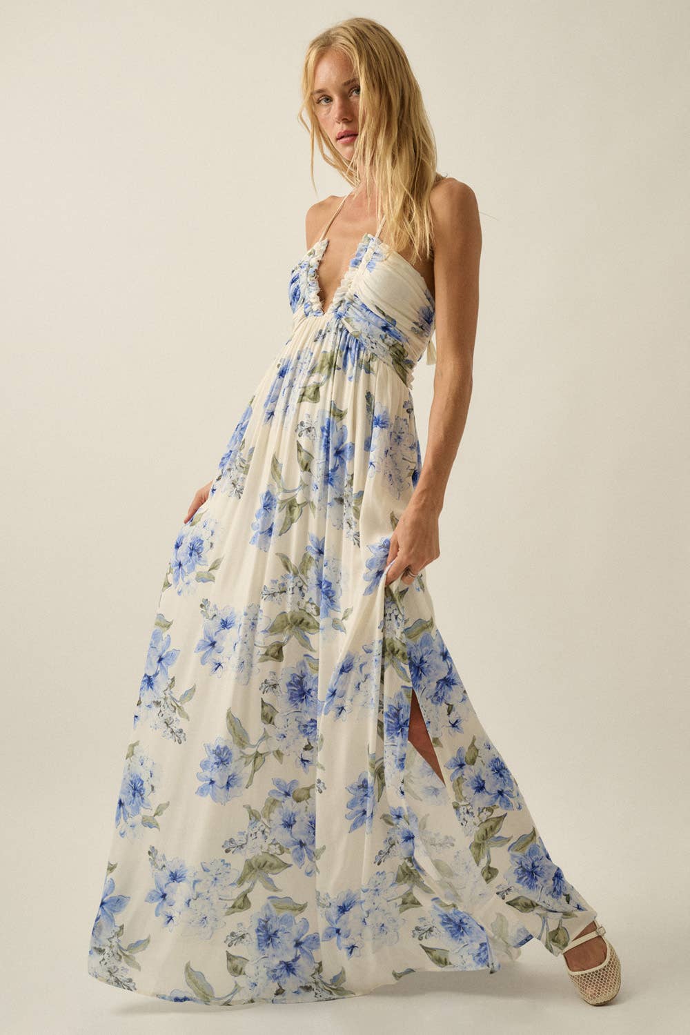 Alexa Floral-Print Crepe Halter Maxi Dress