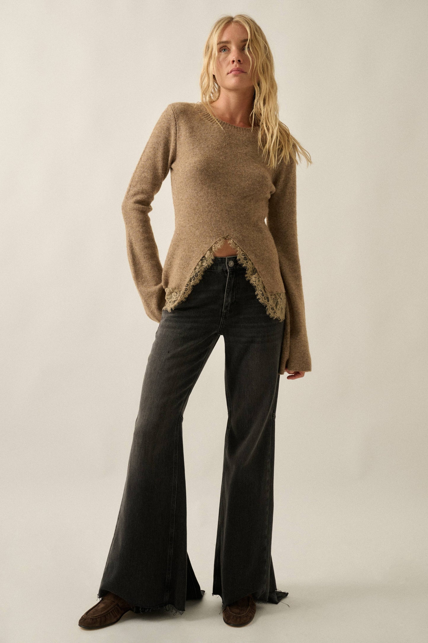 Sarah Solid Ribbed Bell-Sleeve Sweater