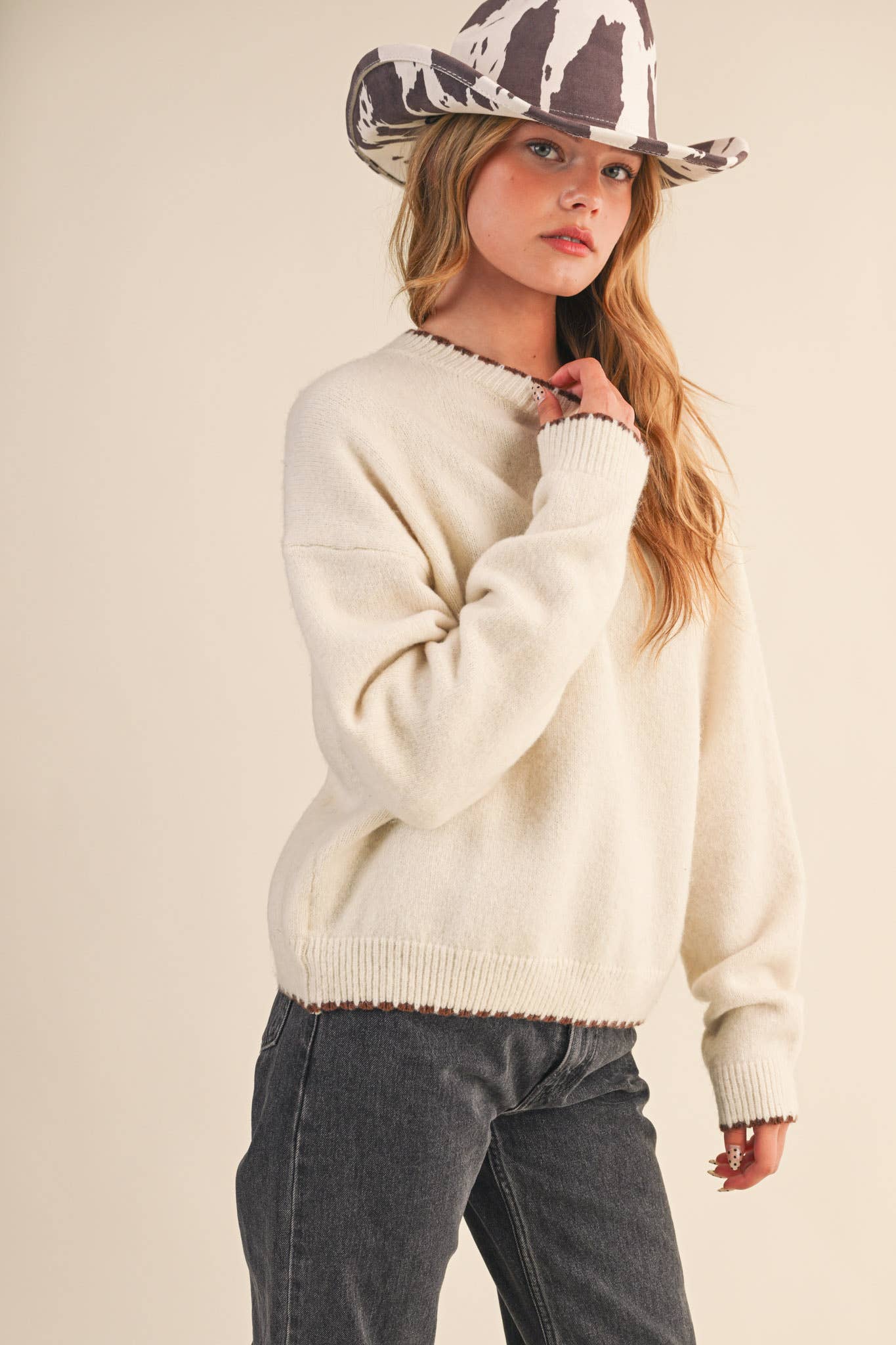 Constance Contrast Scalloped Edge Sweater