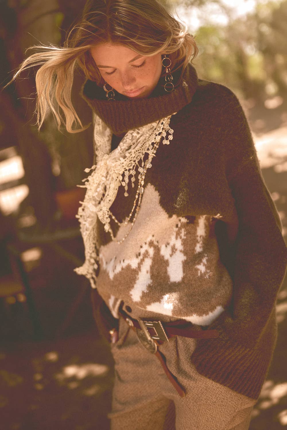 Mountains Fuzzy Jacquard-Knit Turtleneck Sweater