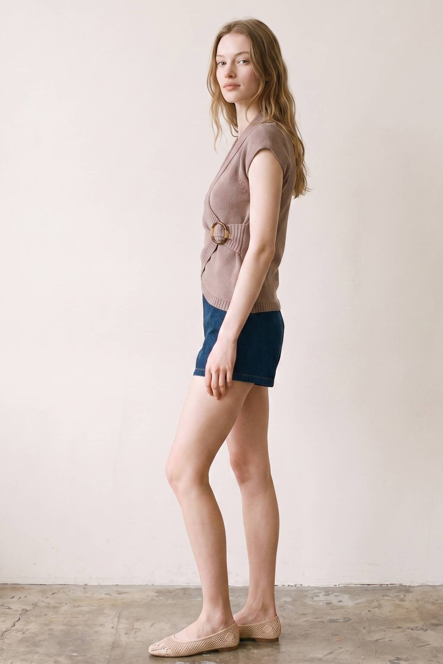 Inez Crossover Buckle Knit Top