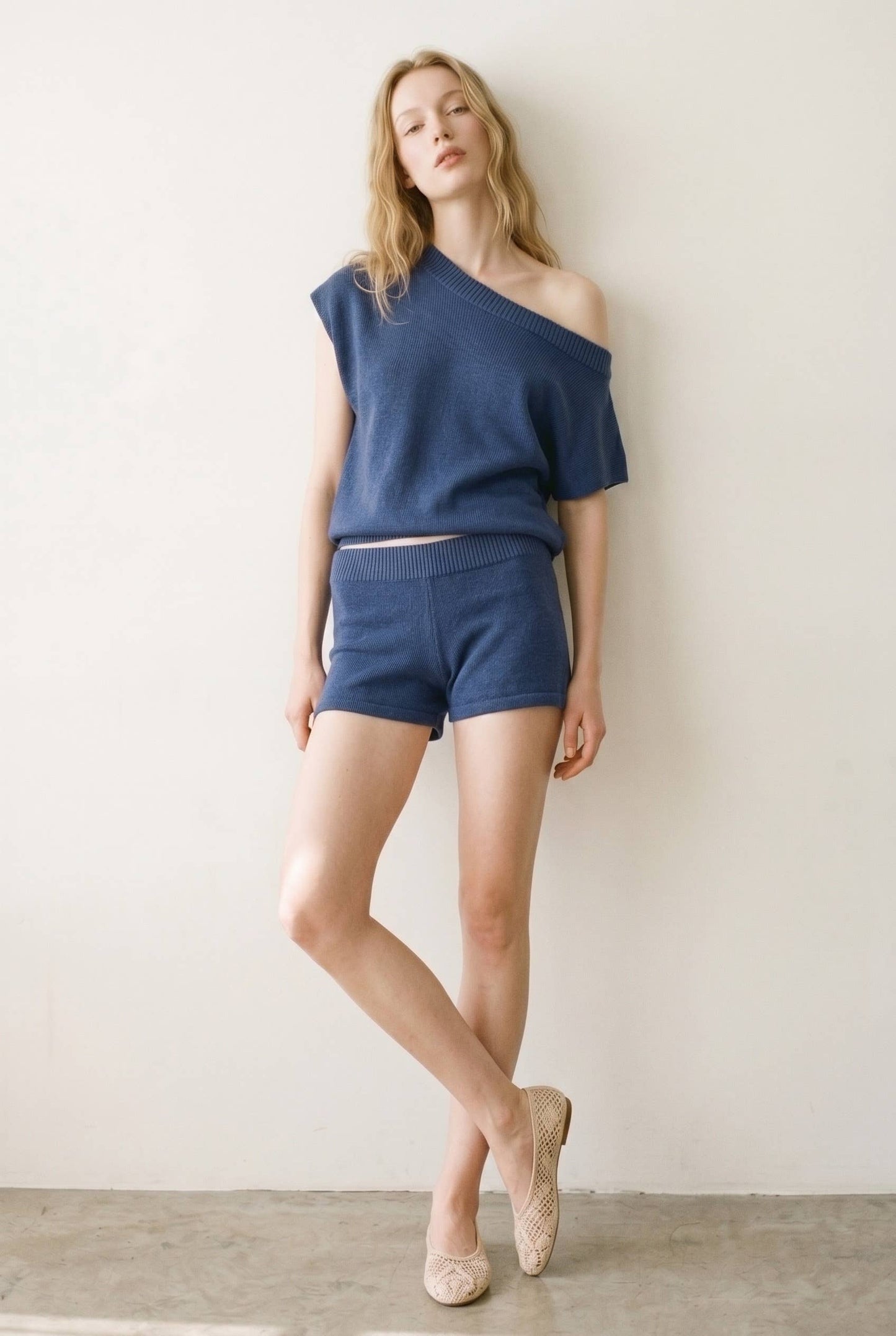 Katie Knit One Shoulder Top W/ Shorts Sets
