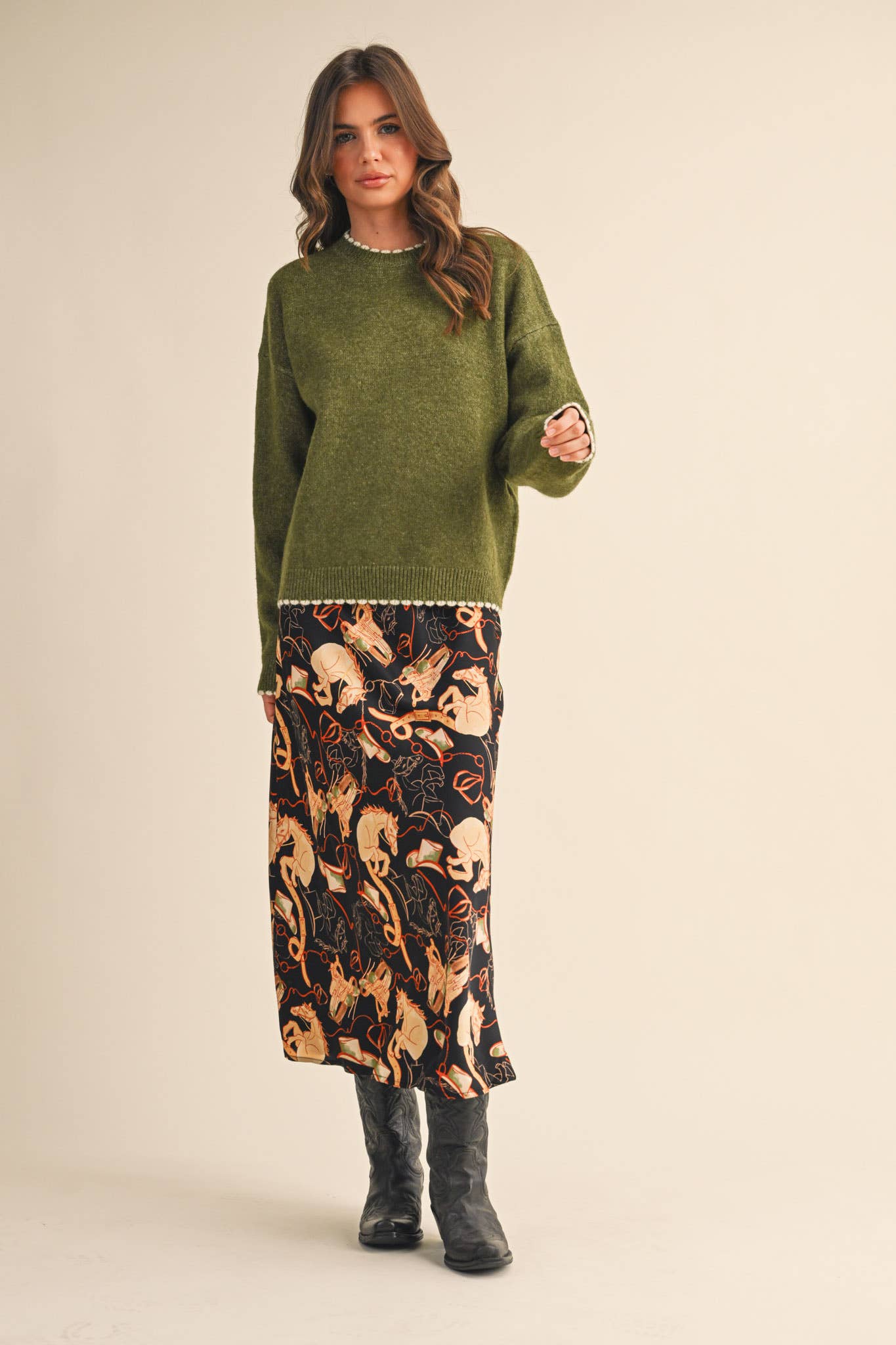 Constance Contrast Scalloped Edge Sweater