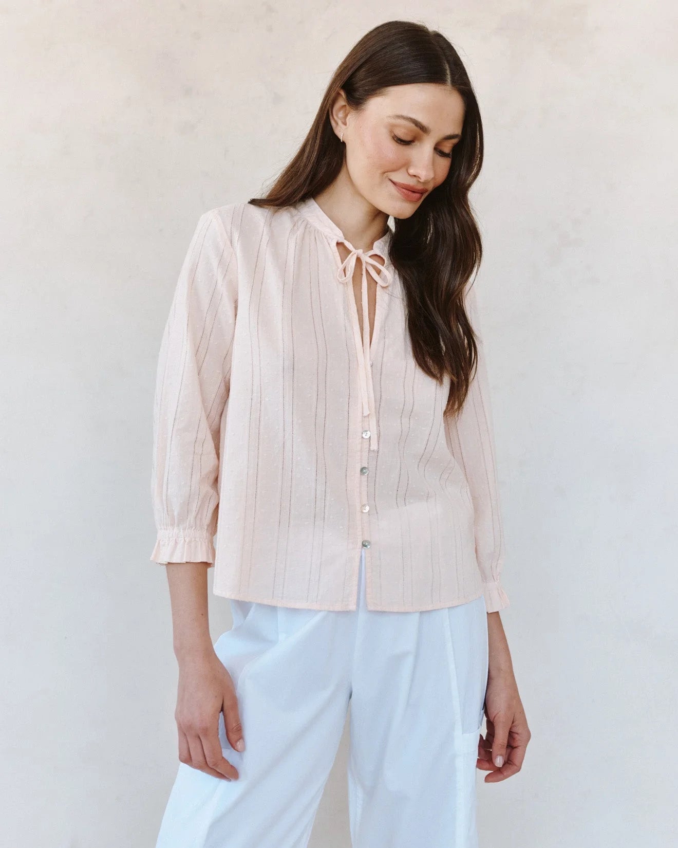 Bella Dahl 3/4 Sleeve Tie Neck Blouse