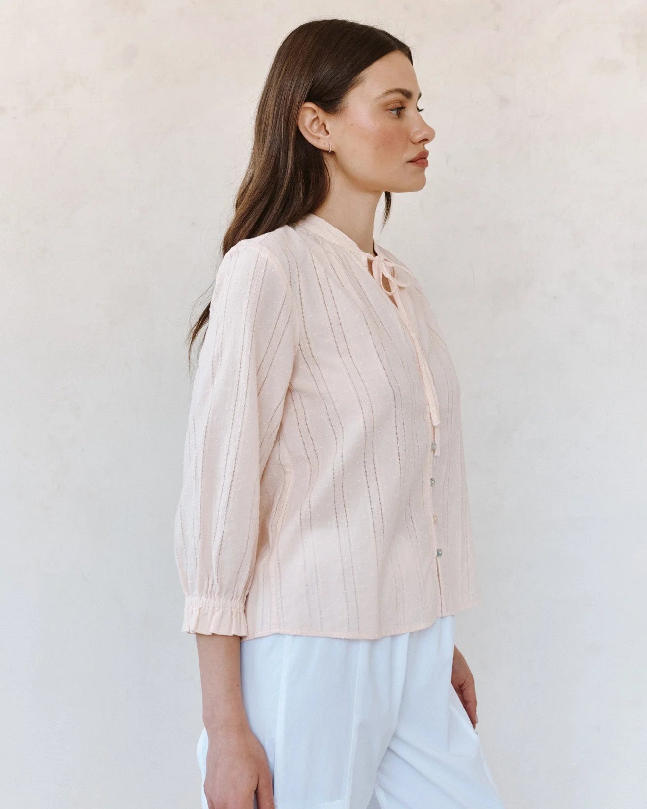 Bella Dahl 3/4 Sleeve Tie Neck Blouse