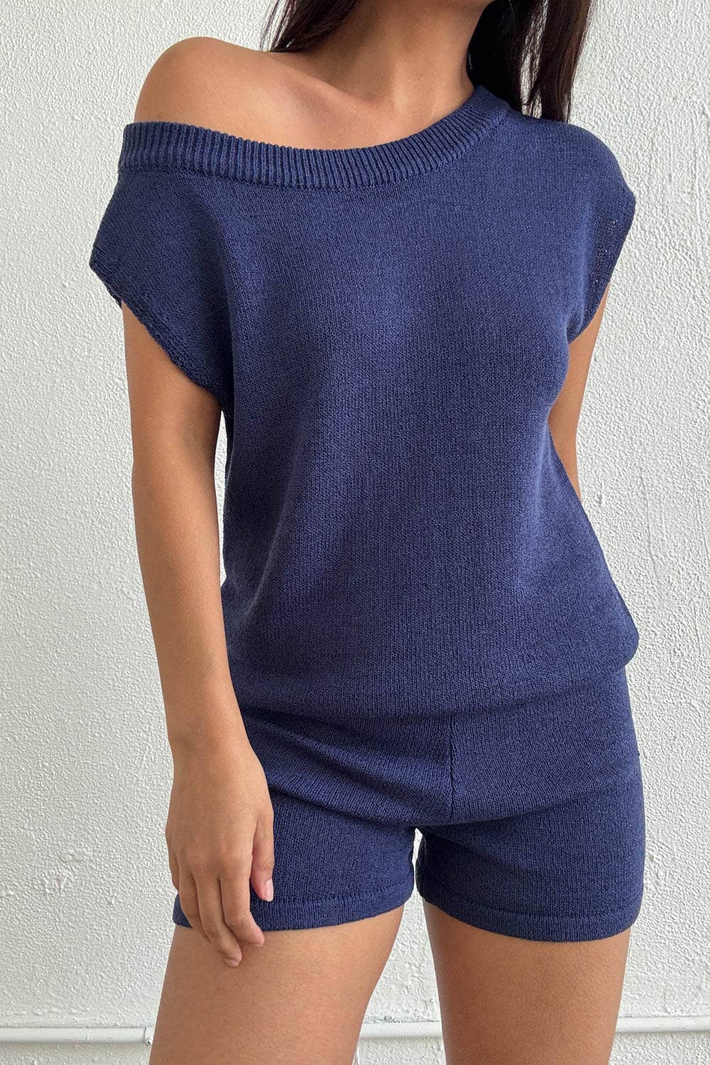 Katie Knit One Shoulder Top W/ Shorts Sets