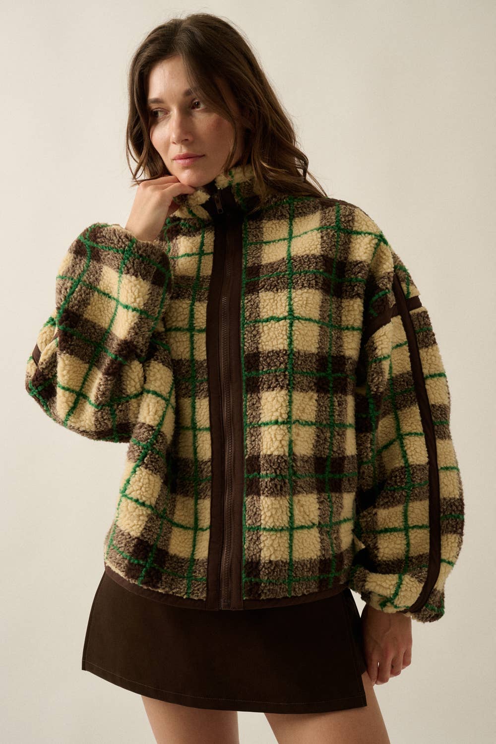 Max Plaid-Print Sherpa Jacket
