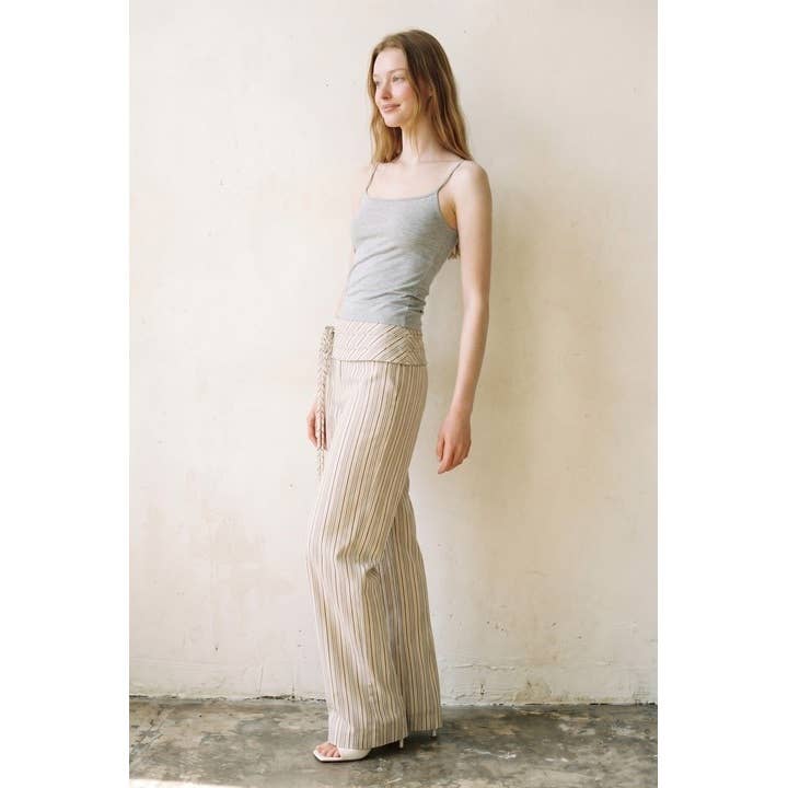 Striped Folded Waist Wrap Pants