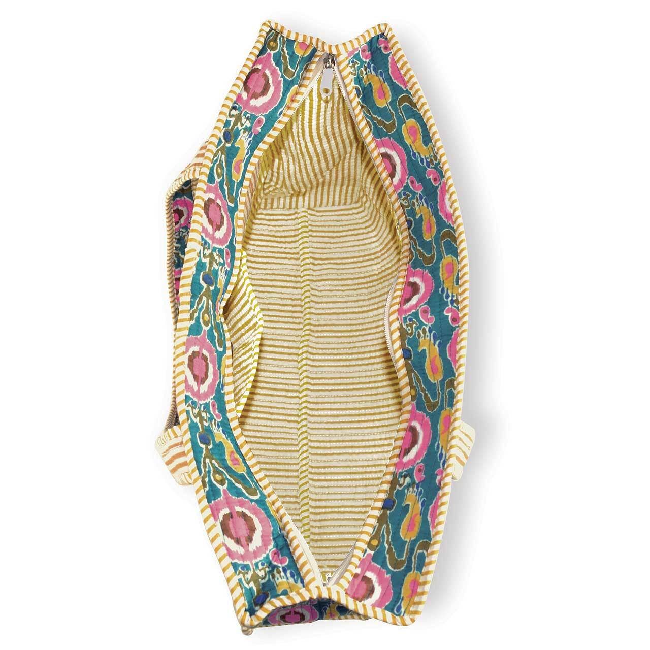 Lagoon Paisley Ikat Quilted Tote Bag