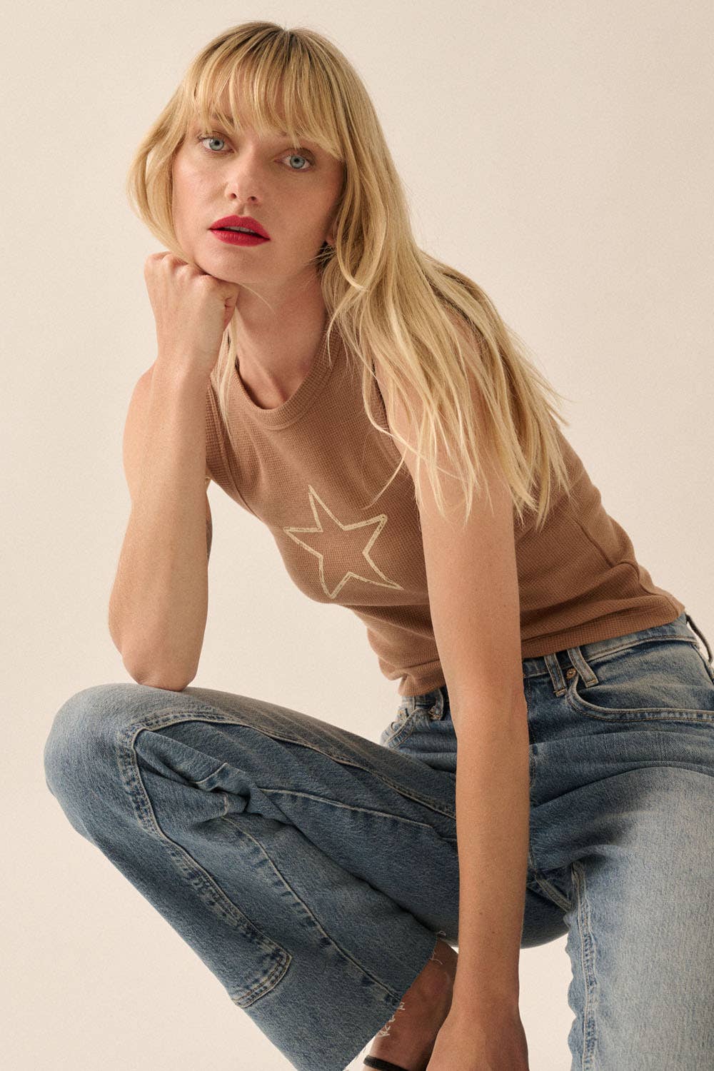 Star Waffle-Knit Tank Top