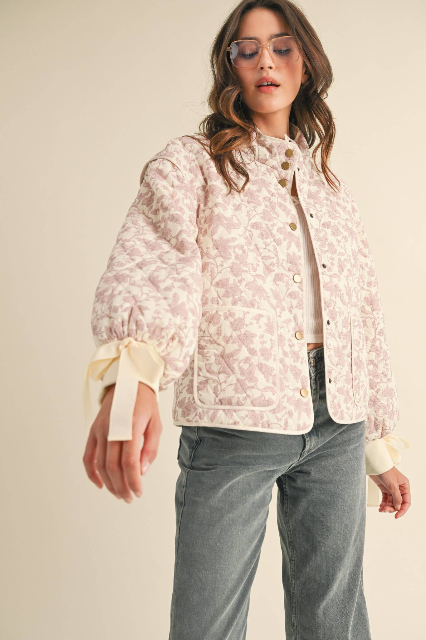 Francesca Floral Quilted Jacket with Ribbon Detail