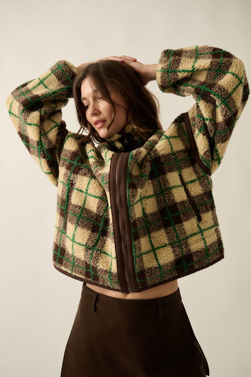 Max Plaid-Print Sherpa Jacket