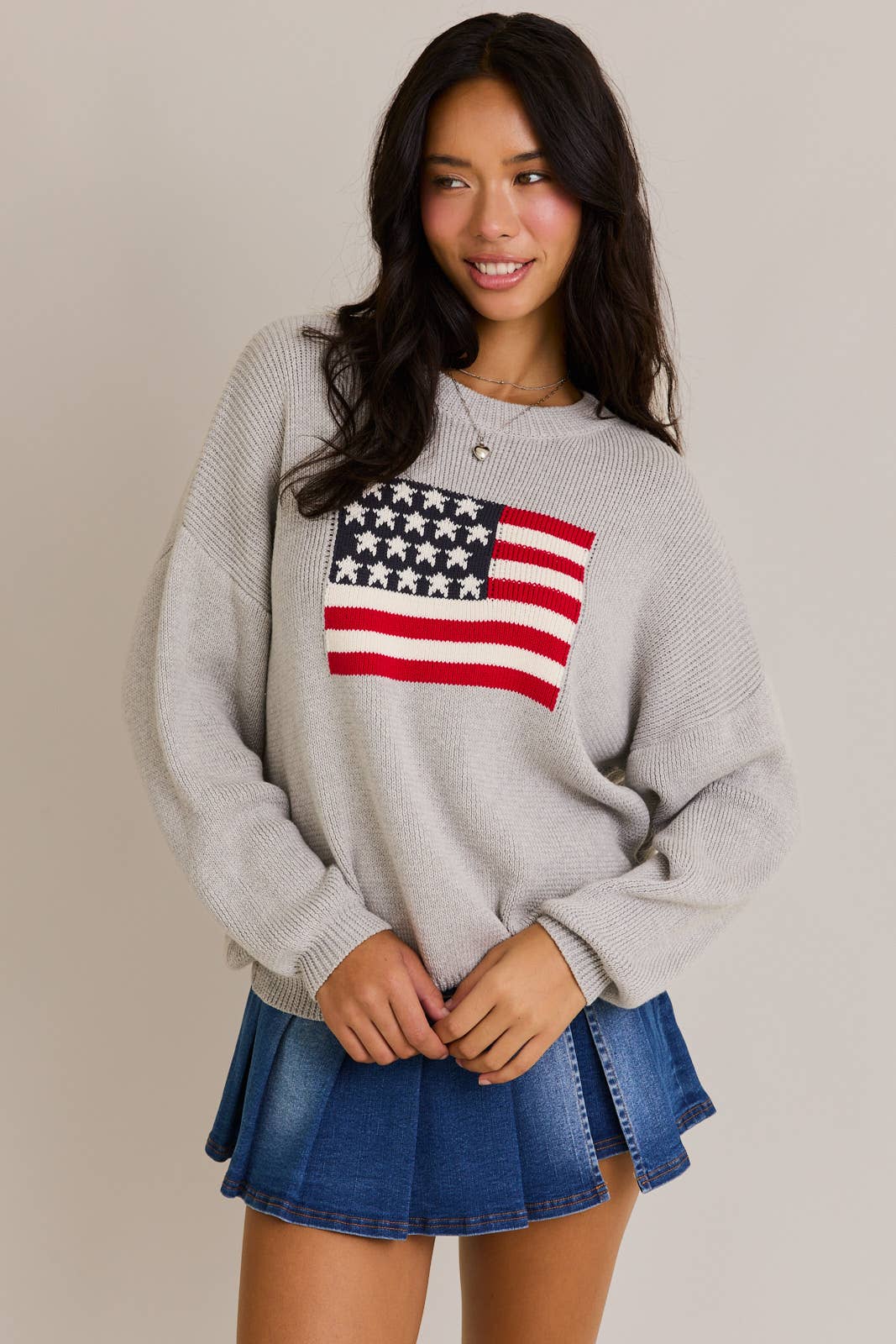 Round Neck Oversized Flag Sweater