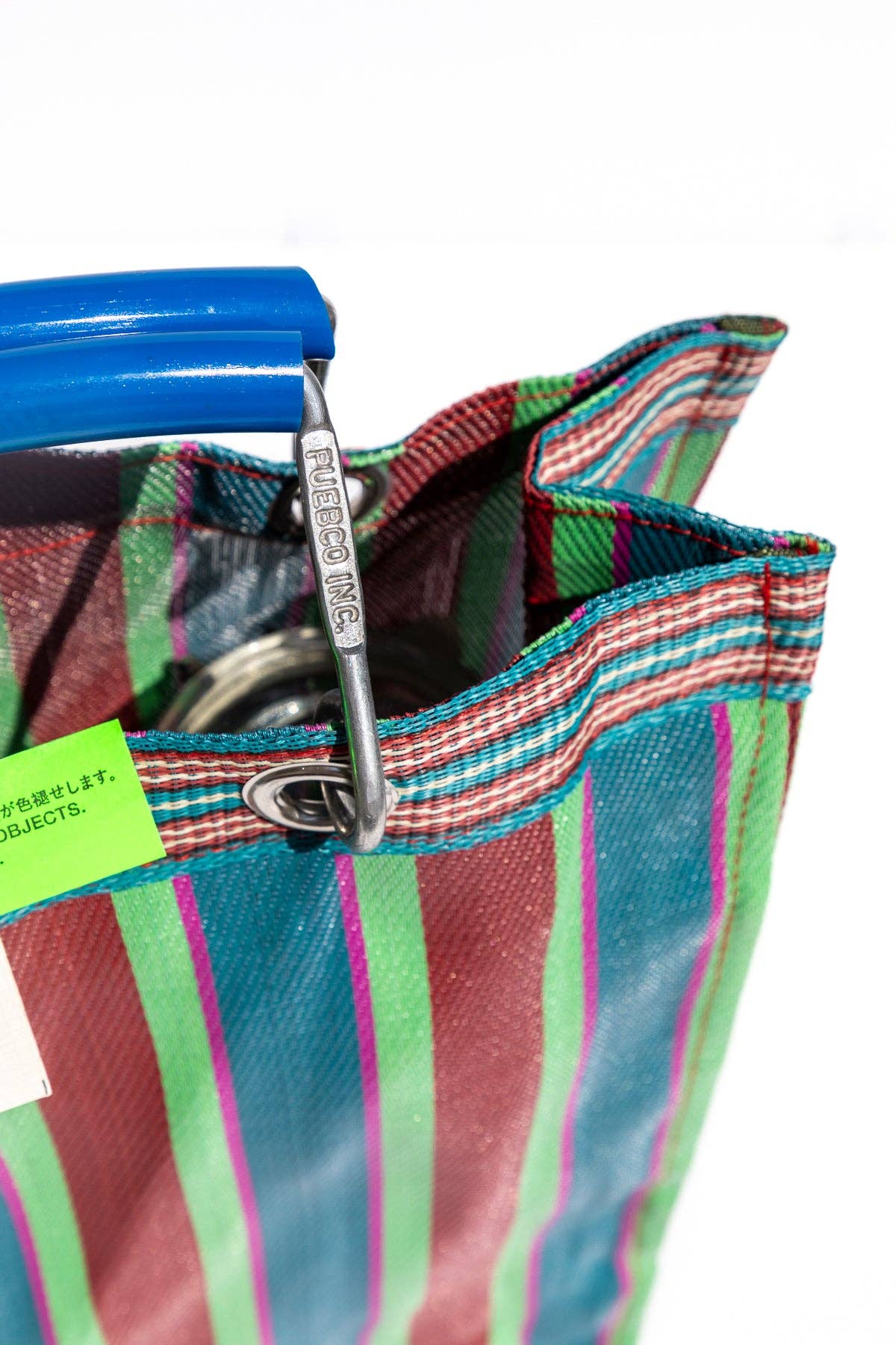 RECYCLED PLASTIC STRIPE BAG - Square: Green x Purple