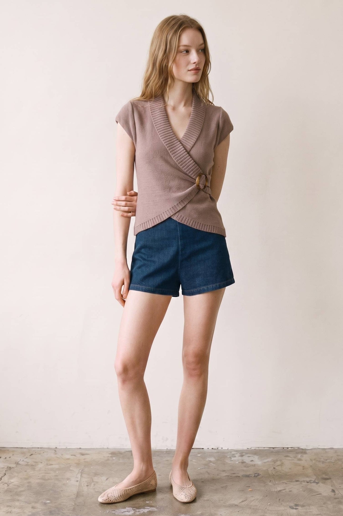 Inez Crossover Buckle Knit Top